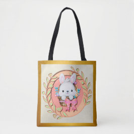 Schattige Paashaas zittend in de mand Tote Bag