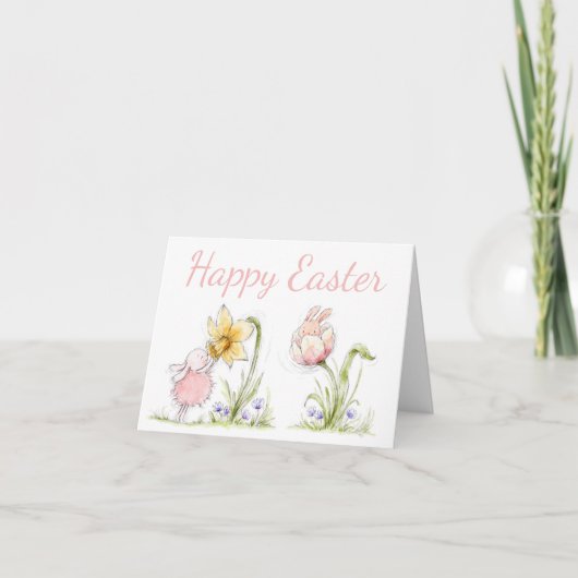 Schattige Paashaasjes en Narcis Kunst Kaart (Voorkant)