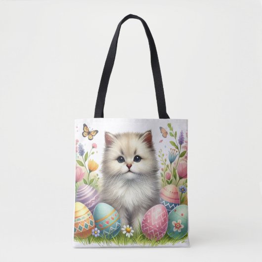 Schattige Paaskat Canvas tas – Waterverf Design (Voorkant)