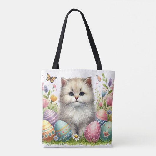 Schattige Paaskat Canvas tas – Waterverf Design (Achterkant)