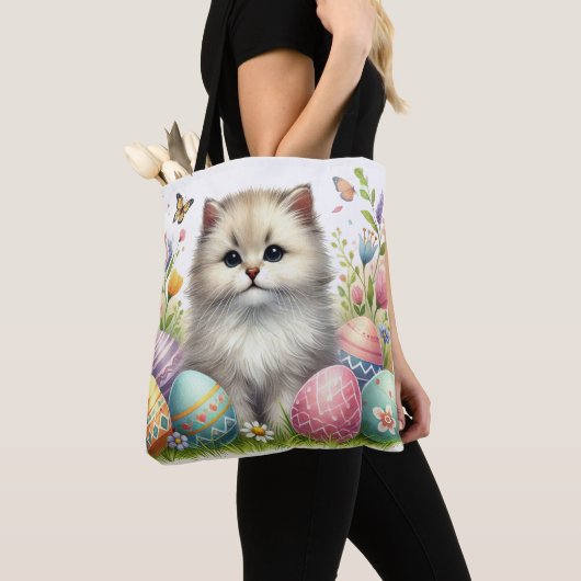 Schattige Paaskat Canvas tas – Waterverf Design (Dichtbij)