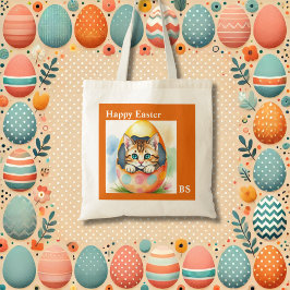 Schattige paaskat in kleurrijk ei tote bag