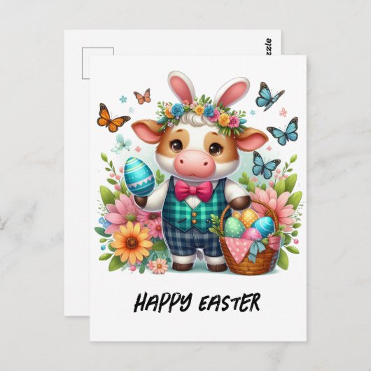 Schattige paaskonijn in blauw geruite Koe Briefkaart (Voorkant / Achterkant)