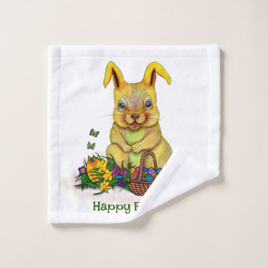 Schattige paaskonijn met eitjes en bloemen bad handdoek (Wasdoekje)