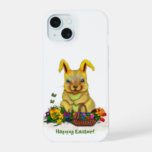 Schattige paaskonijn met eitjes en bloemen iPhone 15 case