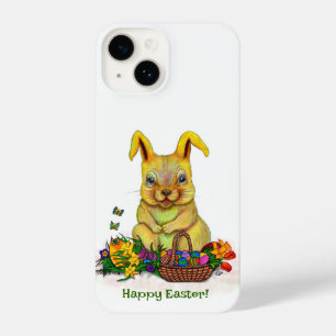 Schattige paaskonijn met eitjes en bloemen iPhone 14 hoesje