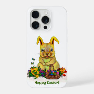 Schattige paaskonijn met eitjes en bloemen iPhone 15 pro case