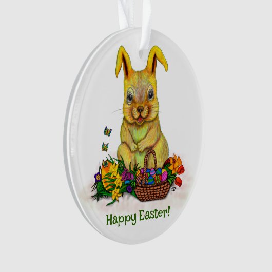 Schattige paaskonijn met eitjes en bloemen ornament (voorkant)