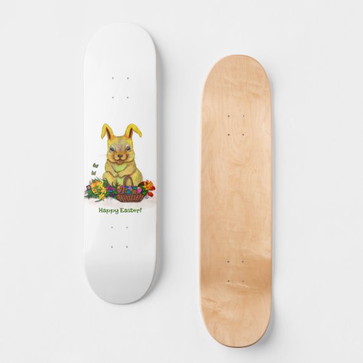 Schattige paaskonijn met eitjes en bloemen persoonlijk skateboard (Voorkant)