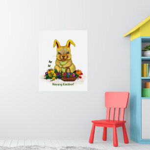 Schattige paaskonijn met eitjes en bloemen poster