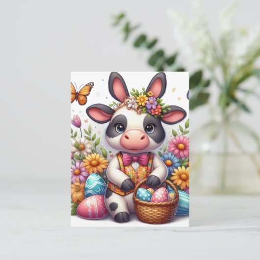 Schattige paaskonijn met Koeien Briefkaart (Staand voorkant)