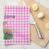 Schattige paaskonijn op Pink Gingham Theedoek (Quarter Fold)