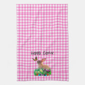 Schattige paaskonijn op Pink Gingham Theedoek (Verticaal)