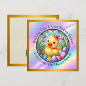 Schattige paaskuiken, bloemen en kleurrijke eieren kaart (Voorkant / Achterkant)