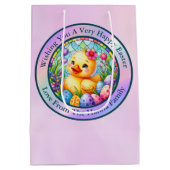 Schattige paaskuiken, bloemen en kleurrijke eieren medium cadeauzakje (Achterkant)