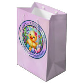 Schattige paaskuiken, bloemen en kleurrijke eieren medium cadeauzakje (Achterkant Gekanteld)