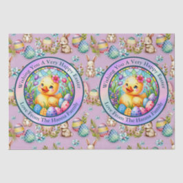 Schattige paaskuiken, bloemen en kleurrijke eieren tissuepapier