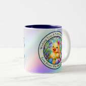 Schattige paaskuiken, bloemen en kleurrijke eieren tweekleurige koffiemok (Voorkant rechts)