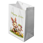 Schattige paaslam en konijn | Voorjaarsbloemen & k Medium Cadeauzakje (Voorkant Gekanteld)
