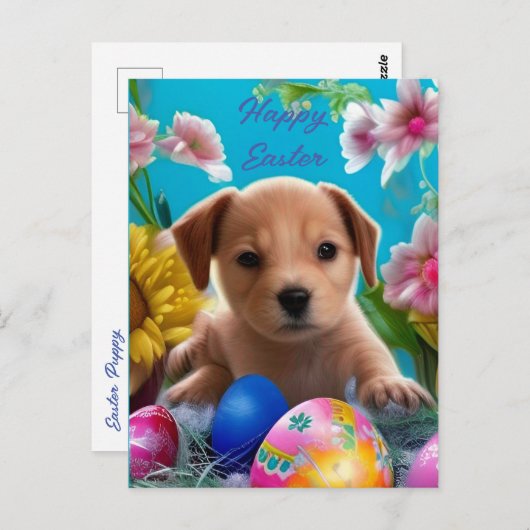 Schattige paaspap, bloemen en eieren briefkaart (Voorkant / Achterkant)