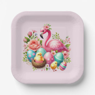 Schattige paasstrand roze flamingo feest papieren bordje