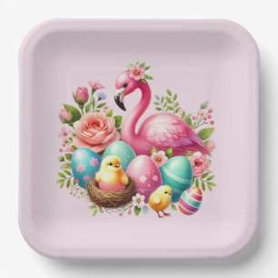 Schattige paasstrand roze flamingo feest papieren bordje