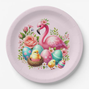 Schattige paasstrand roze flamingo feest papieren bordje