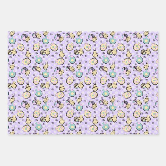 Schattige paastekening en pastelpaaspatroon inpakpapier vel (Voorkant)