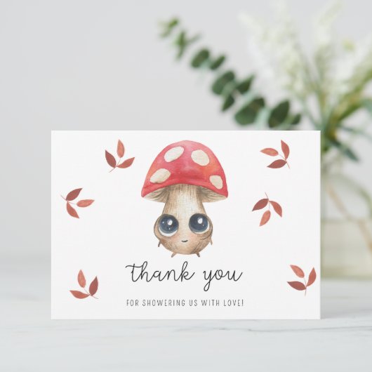 Schattige paddenstoel - baby shower dank u bedankkaart (Staand voorkant)