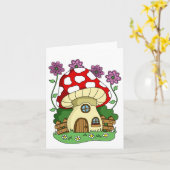 Schattige paddenstoel huis en bloemen generiek geb kaart (Gele Bloem)
