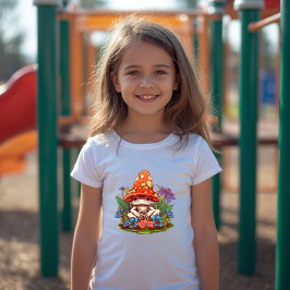 Schattige Paddenstoel Kikker Bloemige Fantasie T-shirt
