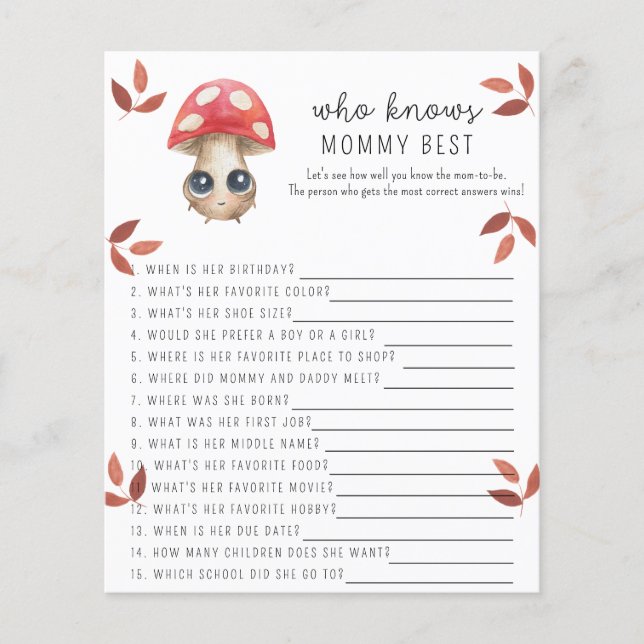 Schattige paddenstoel - Wie weet mama beste spel (Voorkant)