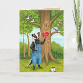 Schattige Painted Heart Badger en Birds I love you Kaart (Voorkant)