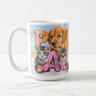 Schattige PAL Nieuwsgierige Hond en Katten in Wate Koffiemok