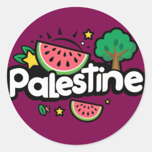 Schattige Palestijns woord omgeven door watermeloe Ronde Sticker