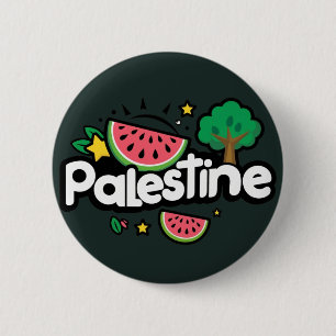 Schattige Palestijnse woord omringd door watermelo Ronde Button 5,7 Cm