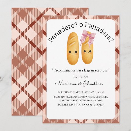 Schattige Panadero of Panadera Baby Onthulling Kaart (Voorkant / Achterkant)