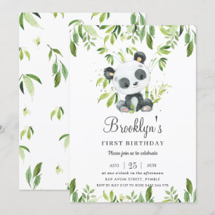 Schattige Panda Bamboe Groen 1e Verjaardagsfeest Kaart