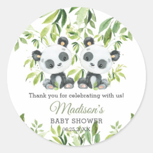 Schattige Panda Bamboo Green Twins Baby shower Ronde Sticker