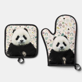 Schattige Panda Beer Animal Name  Pattern Ovenwant & Pannenlap Set