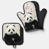 Schattige Panda Beer Animal Name  Pattern Ovenwant & Pannenlap Set (Voorkant / Achterkant)