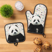 Schattige Panda Beer Animal Name Pattern Ovenwant & Pannenlap Set (Top down)