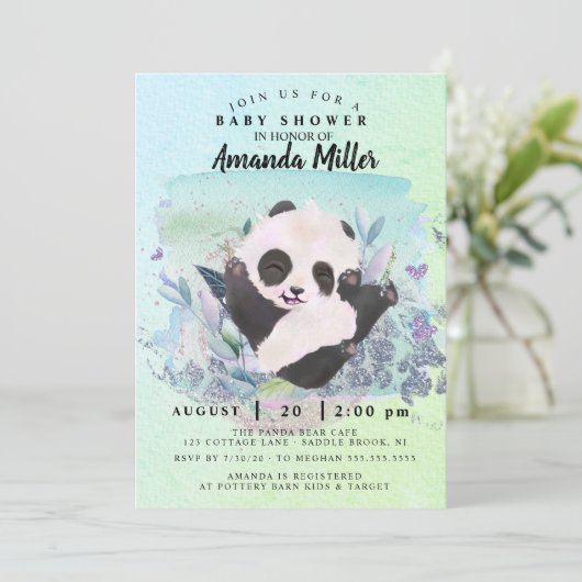 Schattige Panda Beer Baby shower Uitnodiging (Staand voorkant)