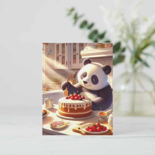 Schattige Panda Beer Baking Cake Briefkaart (Staand voorkant)
