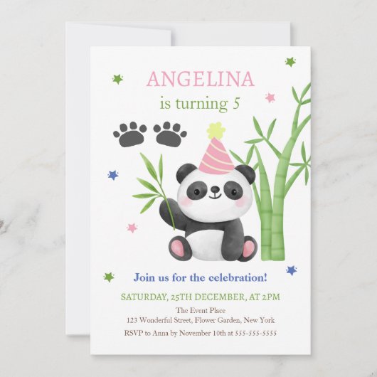 Schattige Panda Beer Bamboe Verjaardag Kaart (Voorkant)