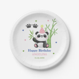 Schattige Panda Beer Bamboe Verjaardag Papieren Bordje