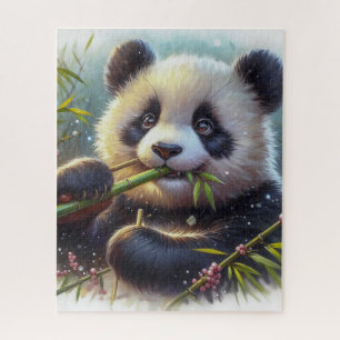 Schattige panda beer die bamboe eet legpuzzel