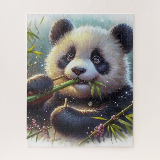 Schattige panda beer die bamboe eet legpuzzel (Verticaal)