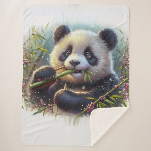 Schattige panda beer eet bamboe sherpa deken (Voorkant)