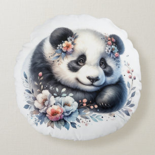 Schattige Panda Beer en bloemen Rond Kussen